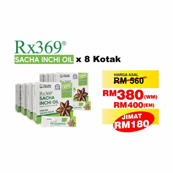 PAKEJ KELUARGA (RX369 SACHA INCHI OIL (5ML X 15 SACHETS) X 8 KOTAK)