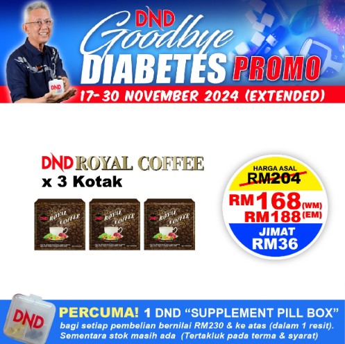 PACKAGE 14 – DND ROYAL COFFEE (20G X 15 SACHETS) X 3 KOTAK