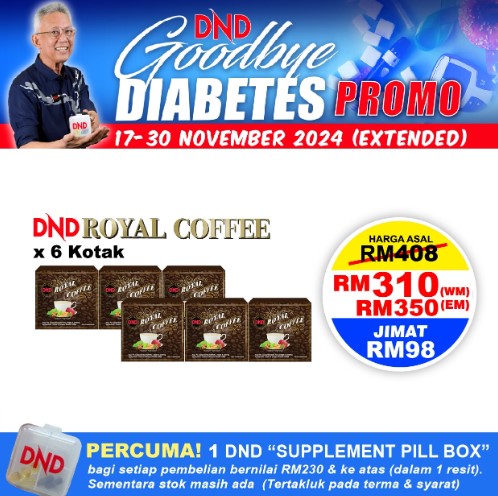 PACKAGE 15: DND ROYAL COFFEE (20G X 15 SACHETS) x 6 KOTAK